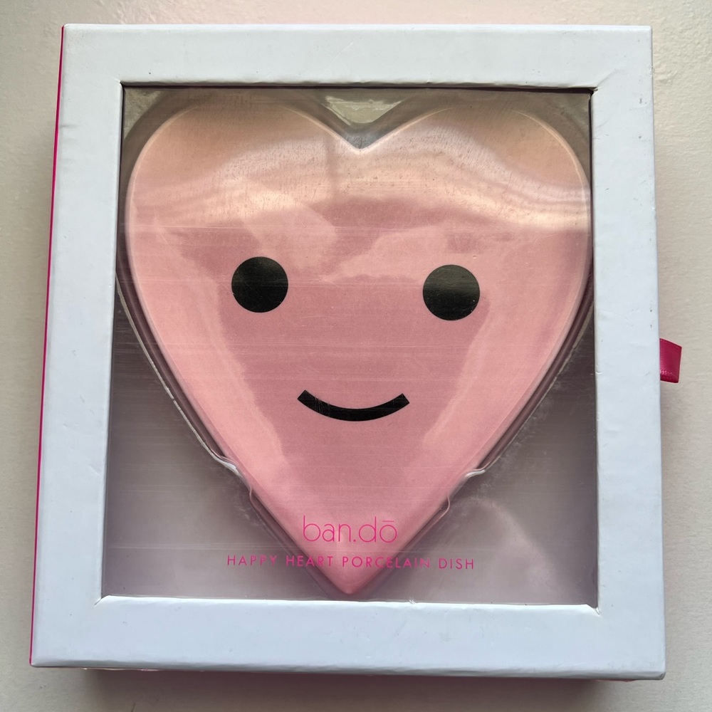 Ban.do Pink Heart Porcelain Jewelry Dish | Happy Face  Bando